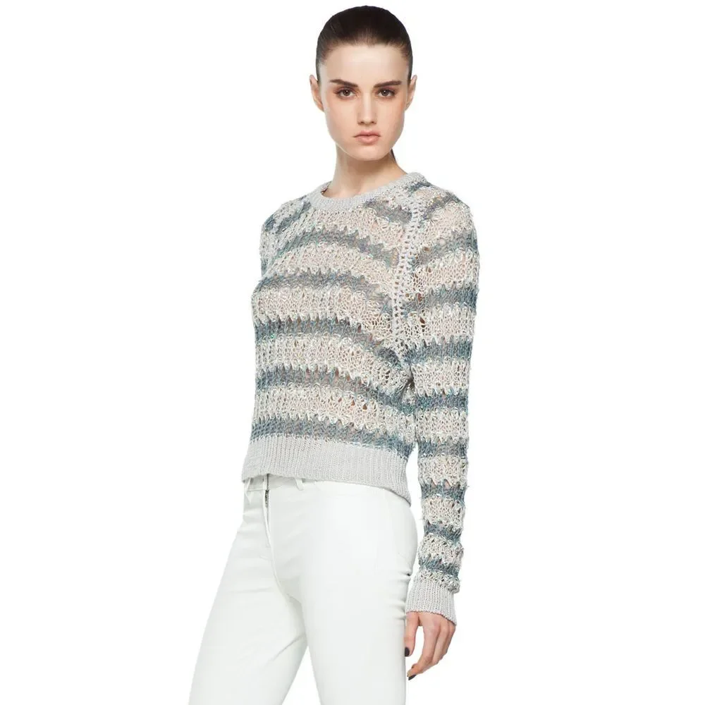 NWT $425‎ Theysken's Theory Koro C Sweater Striped Silver Grey [ Small ] #557